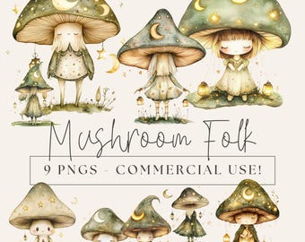 Vintage Mushroom Decor Clipart for Commercial Use, PNG Print for Cute Junk Journal, Transparent PNG for Design