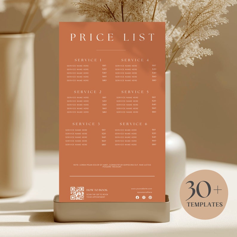 Price List Template Bundle Terracotta Pricing Guide Canva DIY Printable ...
