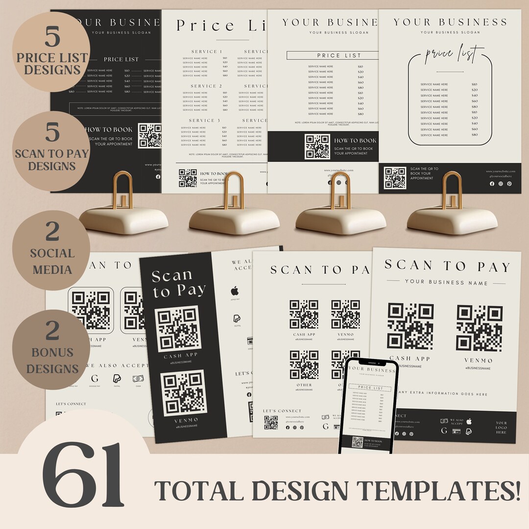 Editable Price List Template for Canva Minimalist Editable Scan to Pay ...