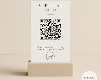 Virtual tip jar with QR code, customizable tip jar sign template, printable sign for tipping