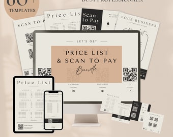 Modern Price List Template Price List Hair Flyer Bundle Scan to Pay Sign Lash Tech Small Business Printable QR Code Sign Nail Tech Pricing