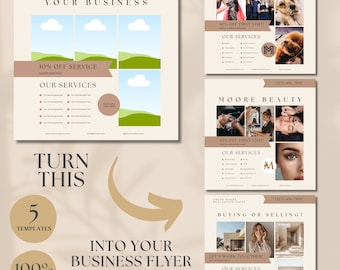 Modern Editable Business Flyer Minimalist DIY Canva Customizable Sale Flyer for Real Estate Marketing Template for Hair Salon Small Business