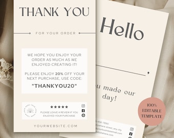 Thank You Card Template: Package Insert for Etsy Small Business (Instant Download)