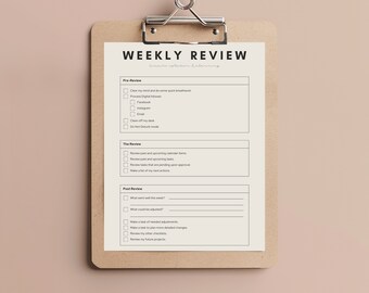 Editable Weekly Review Checklist for Business Productivity and Organization, Simple Customizable Template for Getting Things Done