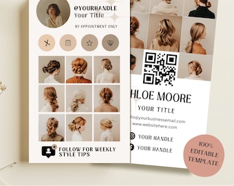 Modern Editable Business Card Template for Hairstylist Networking Card for Salon Business Card Design DIY for Canva Vertical Business Card