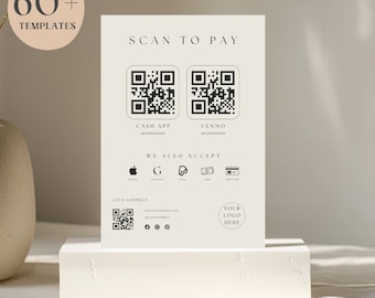 Scan to Pay Sign Template for Digital Download Price List Signage for Hairstylist Payment QR Code Sign Business Template Canva Editable Sign