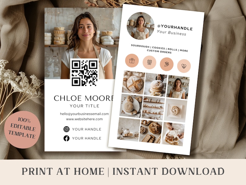 Bakery Branding Card Small Business Networking Card For Baker Qr Code Professional Card