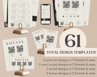 Price List Editable Template Virtual Tip Jar Template for Bartender Social Media Sign With QR Code Scan And Pay Printable Template for Canva