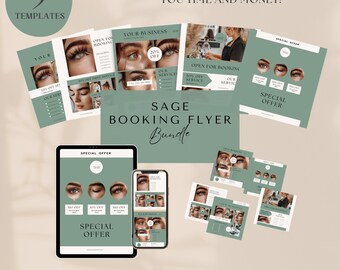 Green DIY Booking Flyer Template Canva Modern Template Flyer for Beauty Salon Brand Sage Green Flash Sale Social Media Post for Esthetician