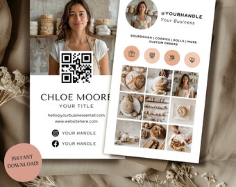 Minimalist Editable Business Card Template For Canva Bakery Branding Card Small Business Networking Card For Baker Qr Code Professional Card