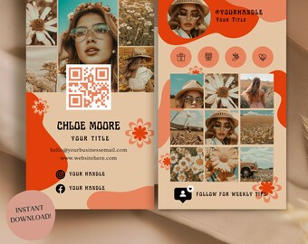 Retro Western Business Card Template for Instagram Groovy Editable Information Card Custom Social Media Influencer Branding Card Design Idea