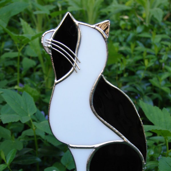 Stained Glass Tuxedo Cat Garden Stake