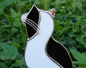 Stained Glass Tuxedo Cat Garden Stake