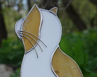 Stained Glass Ginger Cat Garden Stake