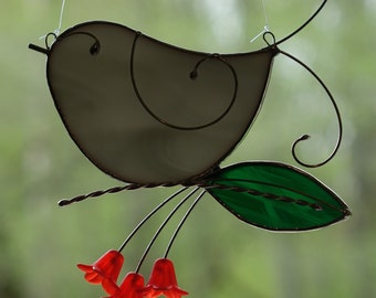 Stained Glass Little Gray Bird On A Branch Sun Catcher