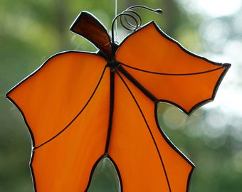 Stained Glass Orange Maple Leaf Sun Catcher