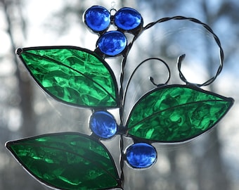 Stained Glass Blueberries Sun Catcher