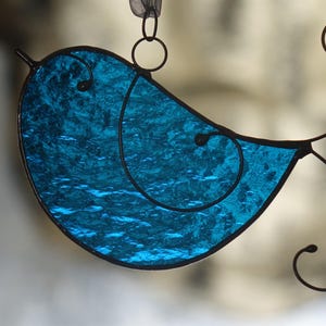 Stained Glass Little Teal Blue Colored Bird Sun Catcher