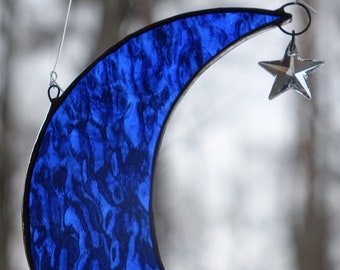 Stained Glass Little Cobalt Blue Moon Sun Catcher