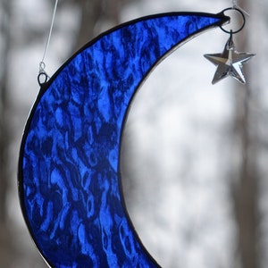 Stained Glass Little Cobalt Blue Moon Sun Catcher