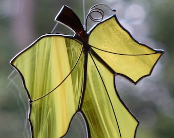 Stained Glass Yellow Maple Leaf Sun Catcher