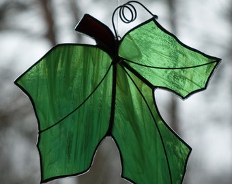 Stained Glass First of Spring Green Maple Leaf Suncatcher