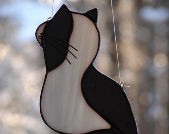 Stained Glass Tuxedo Cat Sun Catcher