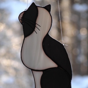 Stained Glass Tuxedo Cat Sun Catcher