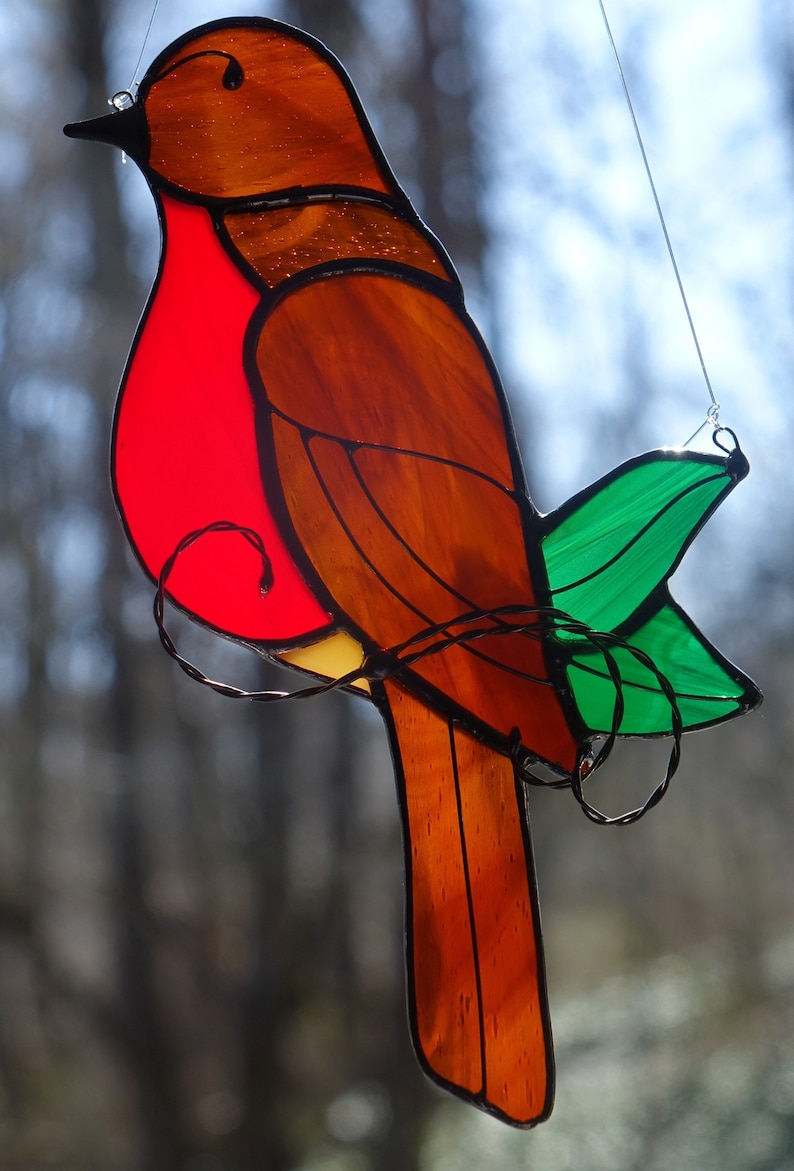 Stained Glass American Robin Sun Catcher image 1