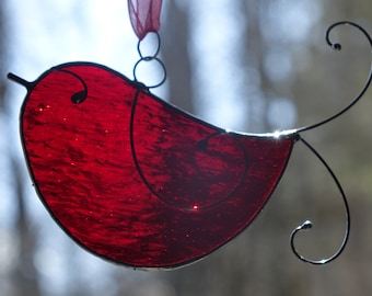 Stained Glass Little Red Bird Suncatcher