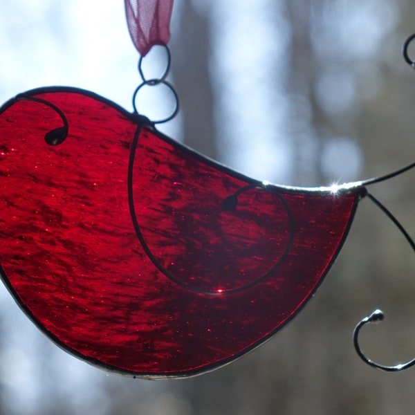 Stained Glass Little Red Bird Suncatcher