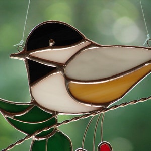 Stained Glass Black Capped Chickadee Sun Catcher