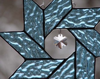 Stained Glass Ice Blue Snowflake Sun Catcher