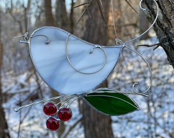 Stained Glass Little Gray Bird On A Branch Sun Catcher