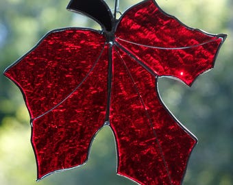 Stained Glass Red Maple Leaf Sun Catcher
