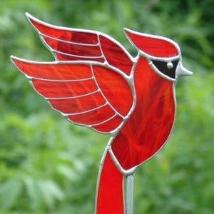 Stained Glass Cardinal Garden Stake