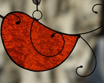 Stained Glass Little Orange Bird Sun Catcher