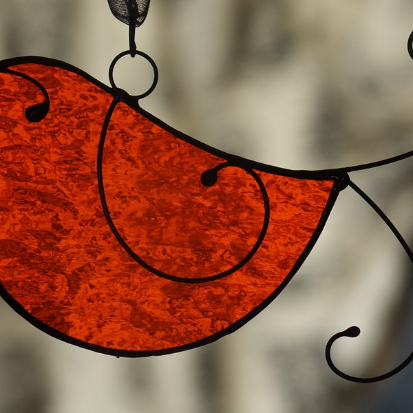 Stained Glass Little Orange Bird Sun Catcher