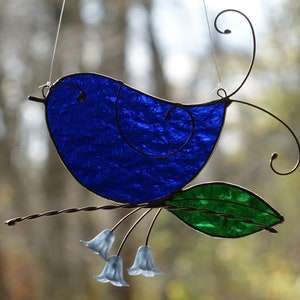 Stained Glass Little Bluebird On A Branch Sun Catcher