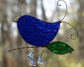 Stained Glass Little Bluebird On A Branch Sun Catcher