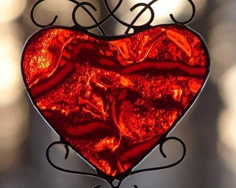 Stained Glass Red Heart Ornament