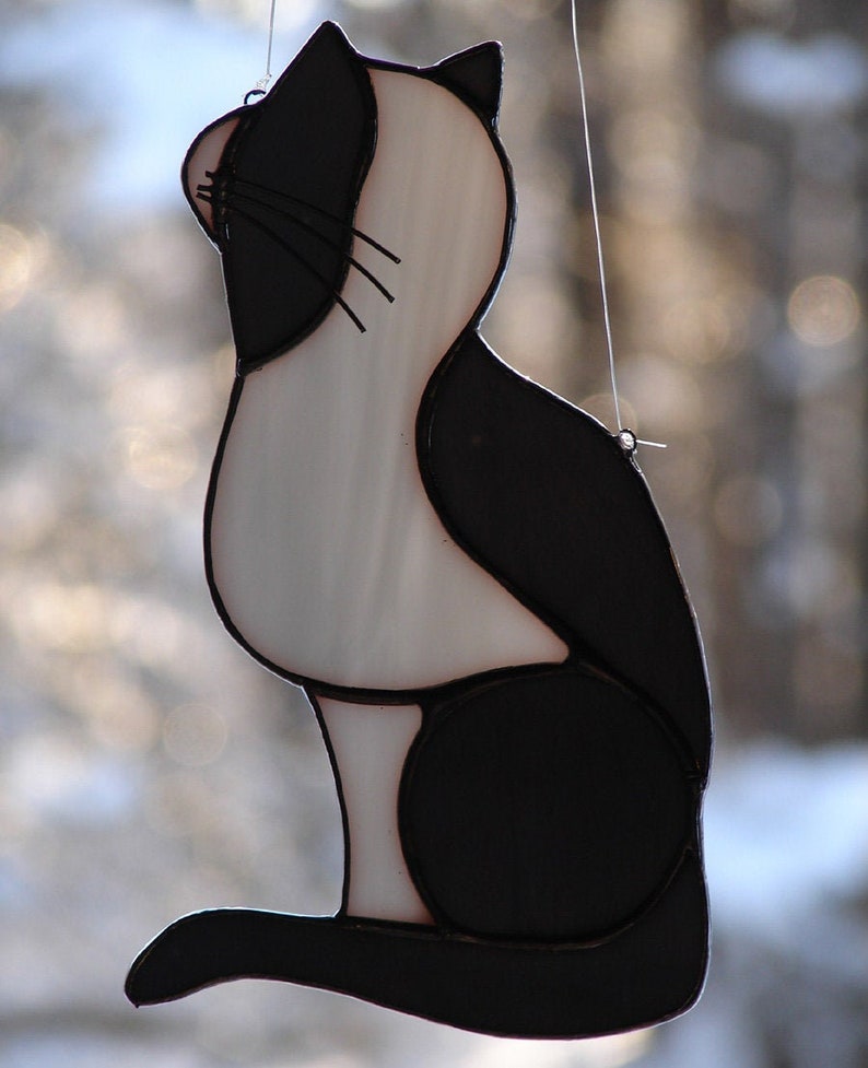 Stained Glass Tuxedo Cat Sun Catcher image 1