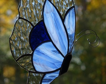 Stained Glass Blue Butterfly Sun Catcher