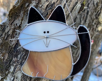 Stained Glass Adorable Calico Cat Sun Catcher