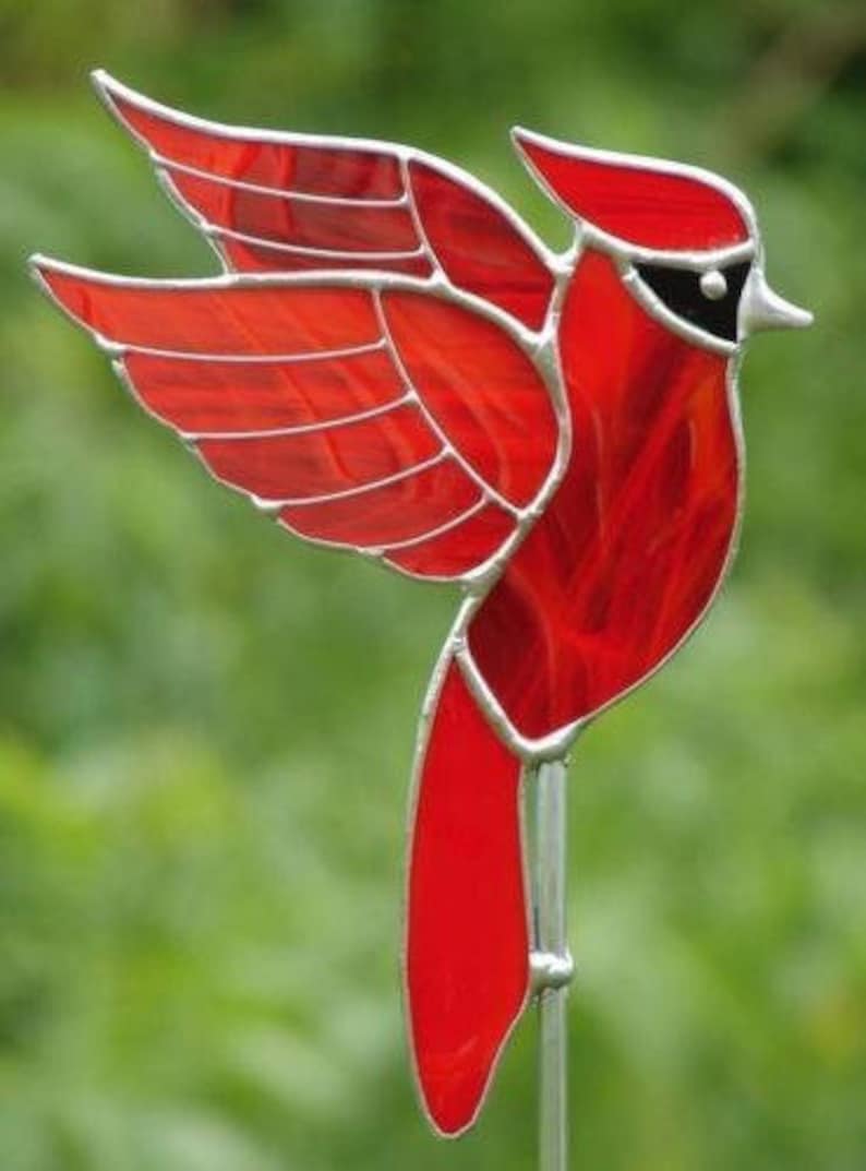 Stained Glass Cardinal Garden Stake | Etsy