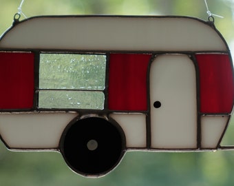 Stained Glass Red Vintage Camper Suncatcher