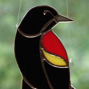 Stained Glass Red Winged Blackbird Sun Catcher