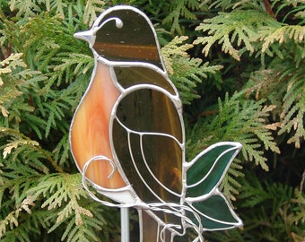 Stained Glass American Robin Garden Stake