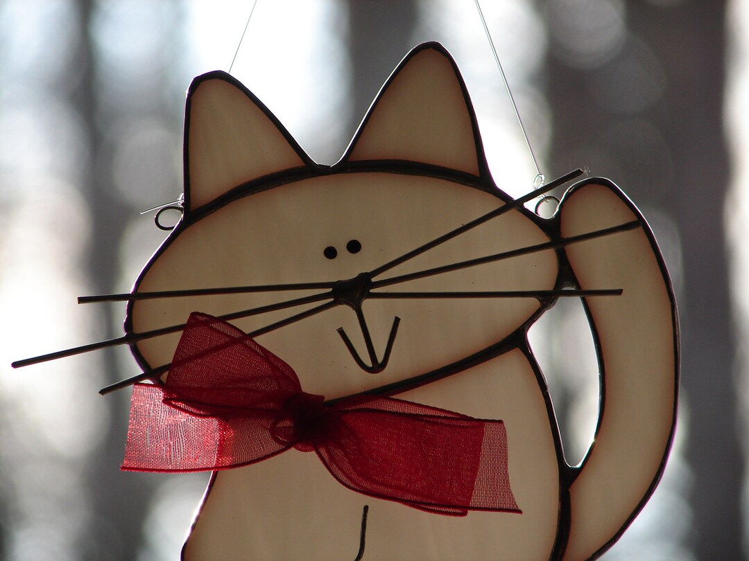 Stained Glass Adorable White Cat Suncatcher - Etsy