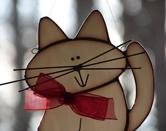 Stained Glass Adorable White Cat Suncatcher